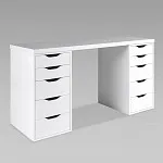 ИНГАР стол письменный ИКЕА / IKEA белый, 140x75, с двумя тумбами | изображение 1