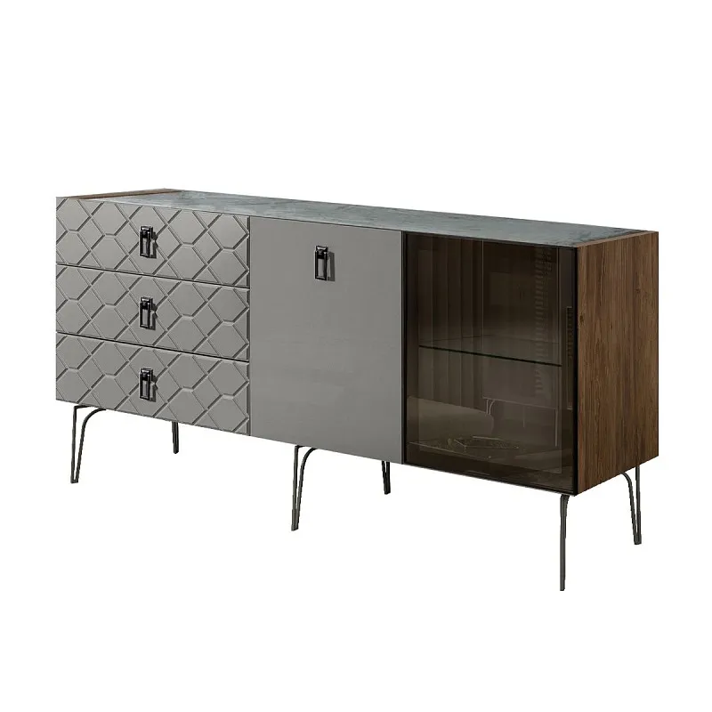 Комод 1.6м Bogemia Woodline Fa (Серый) (Novabuk/Черный) БМКМ-4[5][10]