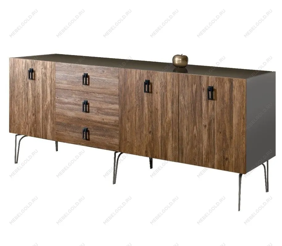 Комод 2.1м Bogemia Wood Fa (Серый) (Lakobel/Черный) БМКМ-5(Wo)