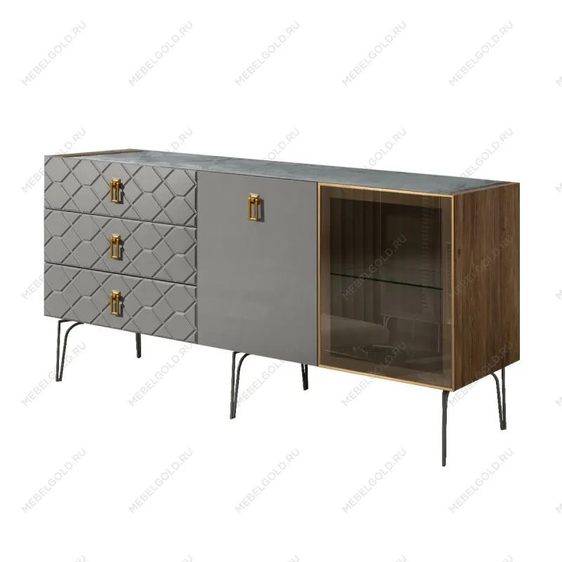 Комод 1.6м Bogemia Woodline Fa (Серый) (Novabuk/Золото) БМКМ-4[5][10]