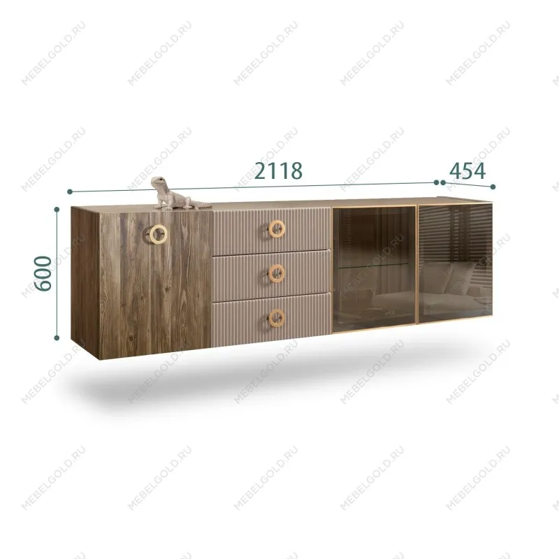 Комод 2.1м Bogemia Woodline Fly Wood Fi (Мокка) (Lakobel/Золото) БМКМ-5[5][10]