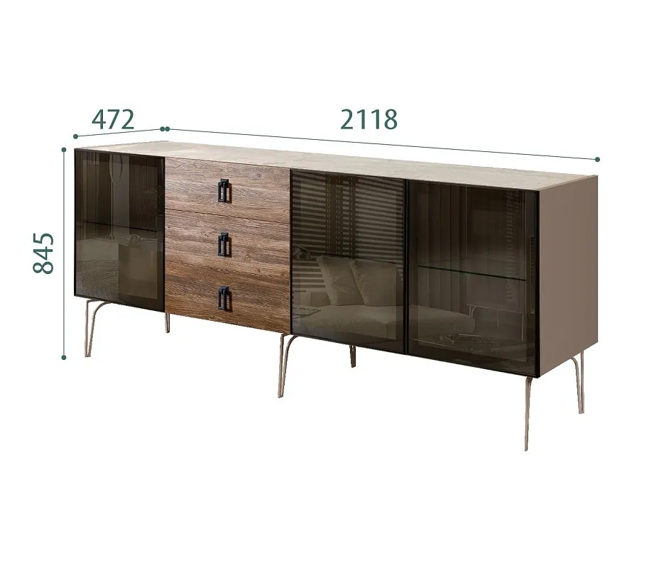 Комод 2.1м Bogemia Wood Fa (Мокка) (Novabuk/Черный) БМКМ-5(Wo)[5]