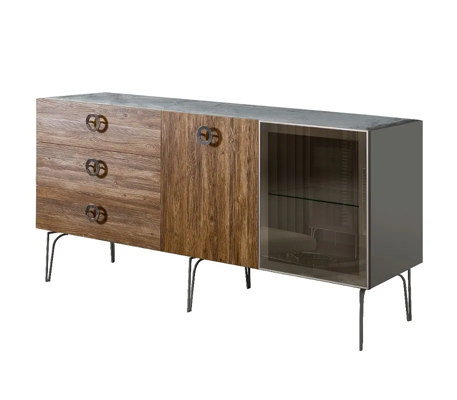 Комод 1.6м Bogemia Wood Fi (Серый) (Novabuk/Хром) БМКМ-4(Wo)[5][10]