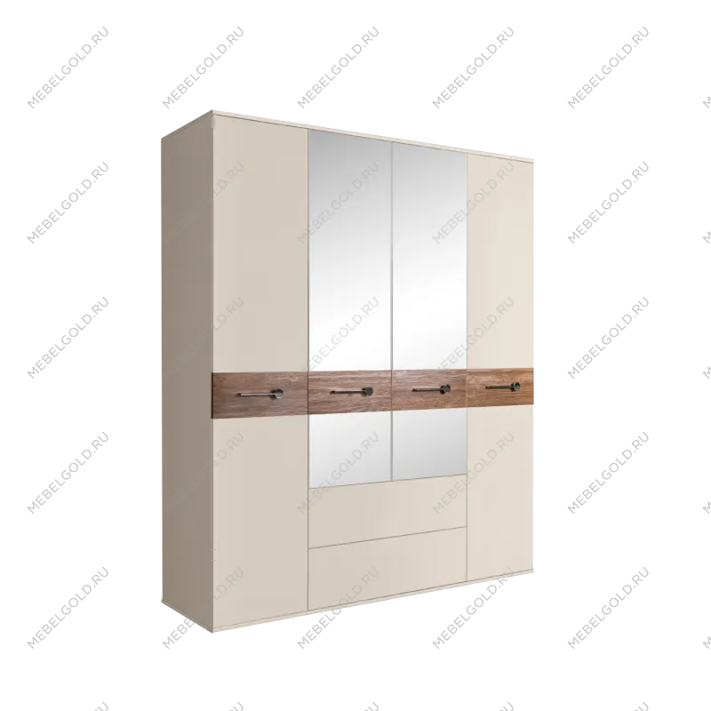 Шкаф 4-х дверный с зеркалами, с ящиками, Bogemia Wood Wo (Слоновая кость/Хром) БМШ1/41(Wo)