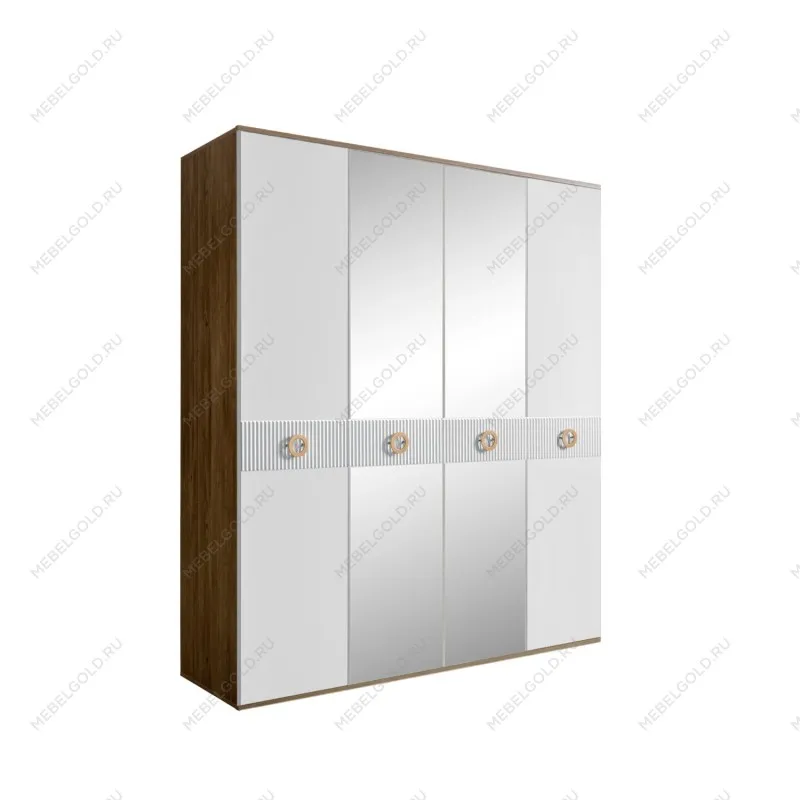 Шкаф 4-х дв. с зеркалами Bogemia Woodline Fi (Белый/Золото) БМШ1/4(Fi)