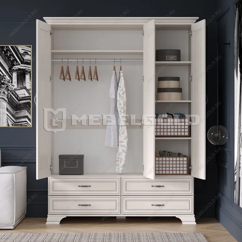 Шкаф 3-створчатый Тиффани 3D4S вудлайн кремовый | изображение 3