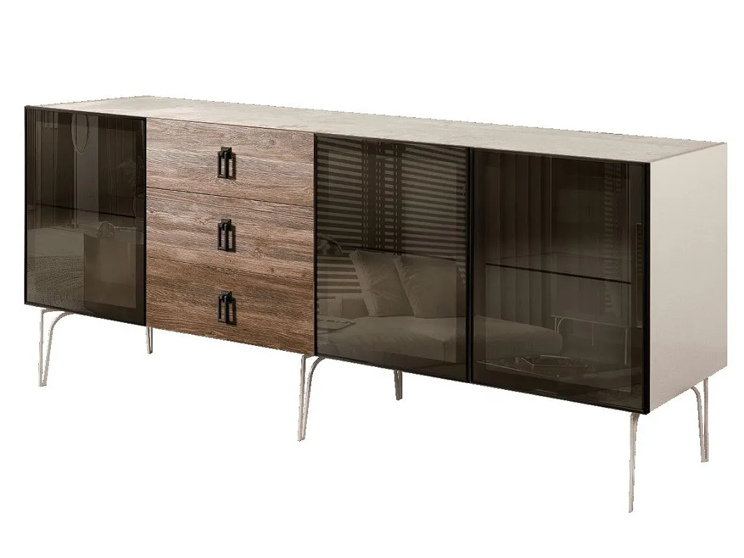Комод 2.1м Bogemia Wood Fa (Слоновая кость) (Novabuk/Черный) БМКМ-5(Wo)[5]