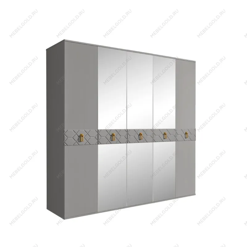 Шкаф 6-ти дв. с зеркалами Bogemia Farfalle (Серый/Золото) БМШ1/6(Fa)