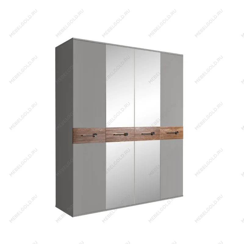 Шкаф 4-х дв. с зеркалами Bogemia Wood Wo (Серый/Хром) БМШ1/4(Wo)