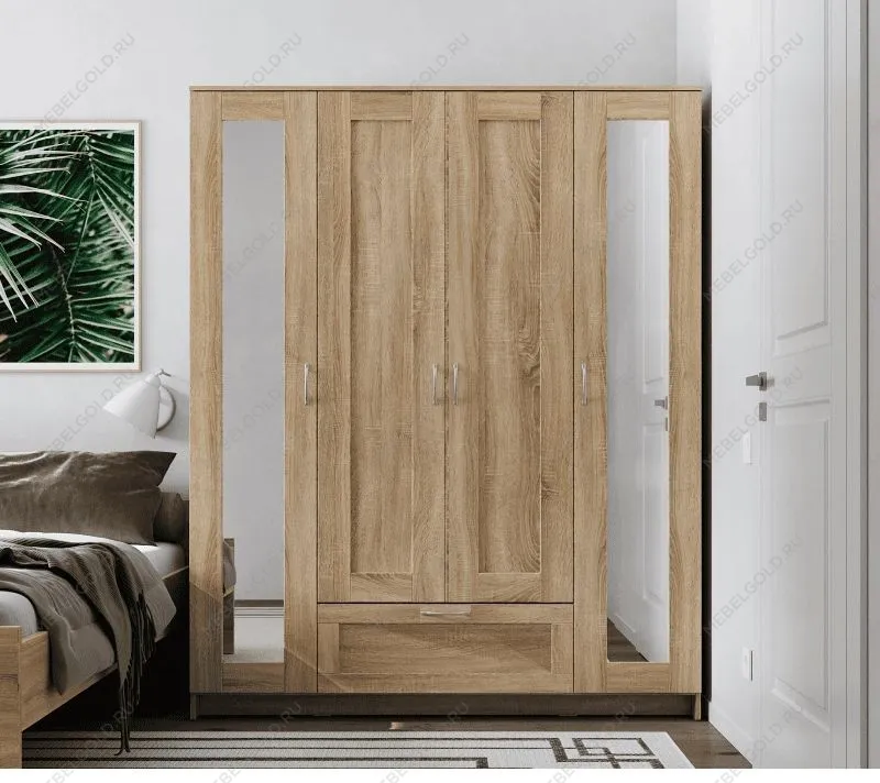 БРИМНЭС / СИРИУС Шкаф ИКЕА / IKEA комбинированный 4 двери и 1 ящик сонома (с 2 зеркалами) | изображение 4