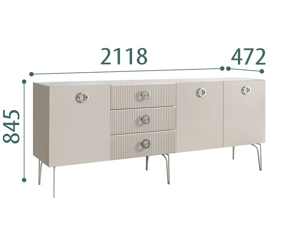 Комод 2.1м Bogemia Fillini (Шелк) (Novabuk/Хром) БМКМ-5(Fi)
