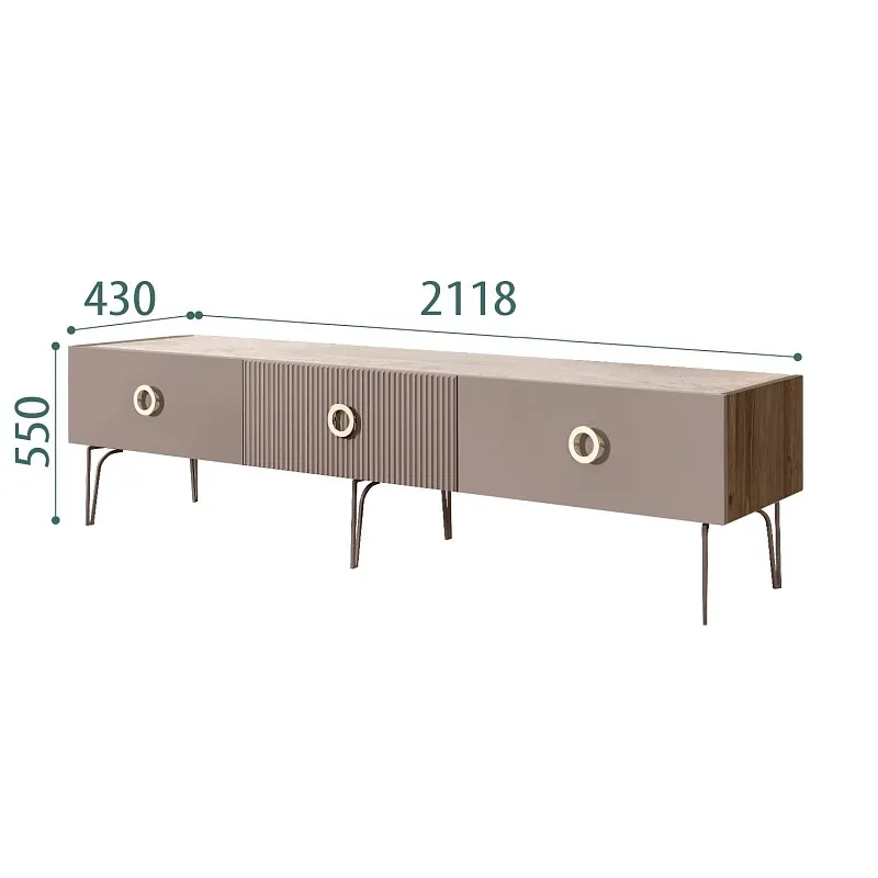 Тумба телевизионная 2.1м Bogemia Woodline Fi (Мокка) (Novabuk/Золото) БМТ-2[10]