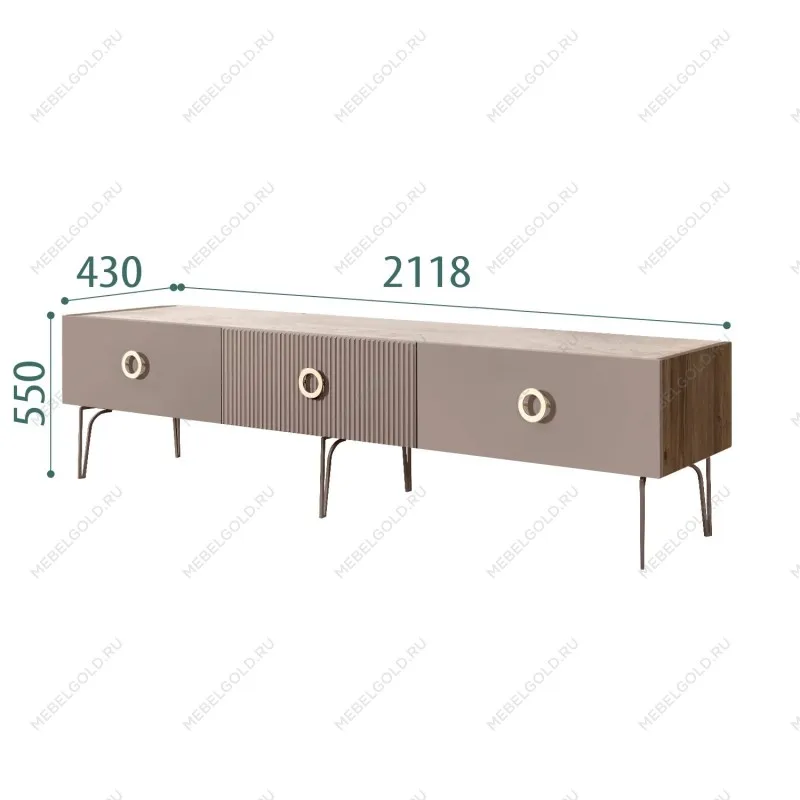 Тумба телевизионная 2.1м Bogemia Woodline Fi (Мокка) (Novabuk/Золото) БМТ-2[10]