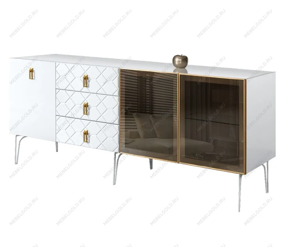 Комод 2.1м Bogemia Farfalle (Белый) (Lakobel/Золото) БМКМ-5(Fa)[5][10]