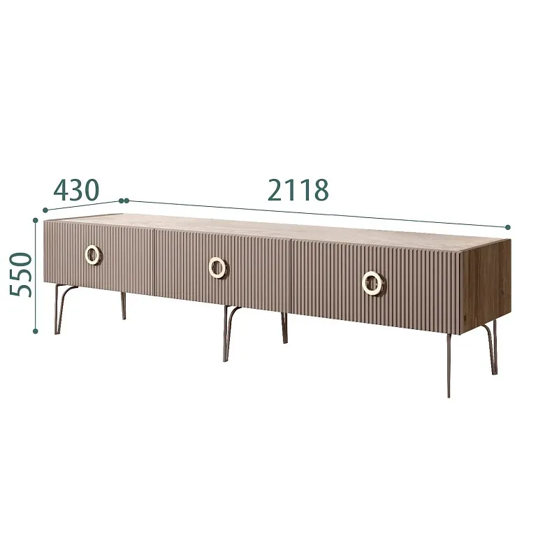 Тумба телевизионная 2.1м Bogemia Woodline Fi (Мокка) (Novabuk/Золото) БМТ-2
