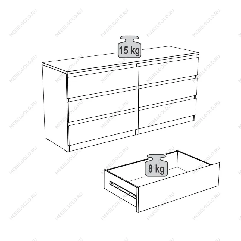 Комод Мальта, 6 ящиков, горизонтальный, с доводчиками, 160х48х76 см, белый | изображение 20