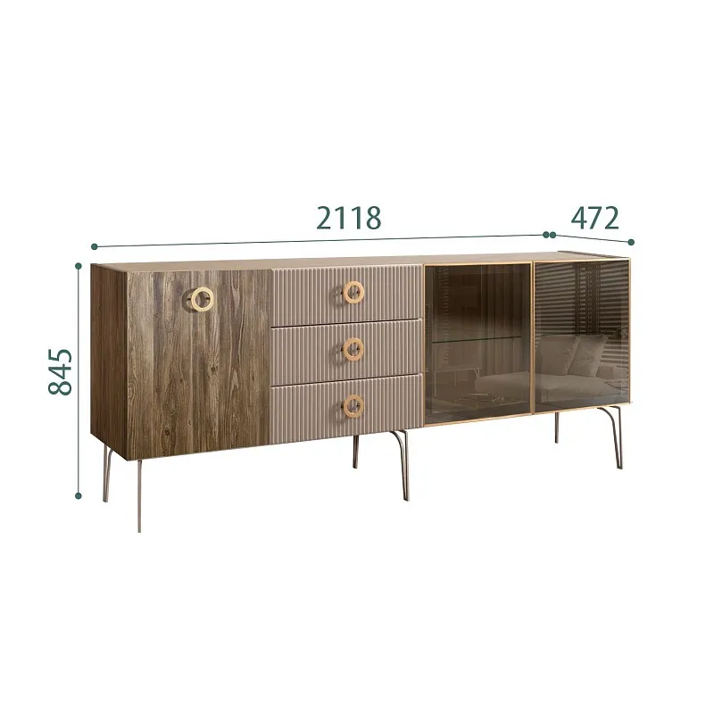 Комод 2.1м Bogemia Woodline Wood Fi (Мокка) (Novabuk/Золото) БМКМ-5[5][10]