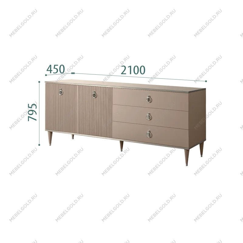 Комод для гостиной 2.1м Римини СОЛО (Мокка/Серебро) РМКМ-5(s)