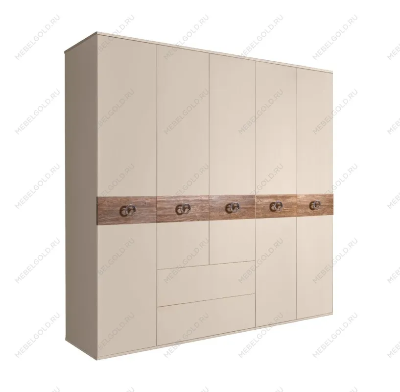 Шкаф 5-ти дверный с ящиками, Bogemia Wood Fi (Ваниль/Хром) БМШ2/51(Wo)
