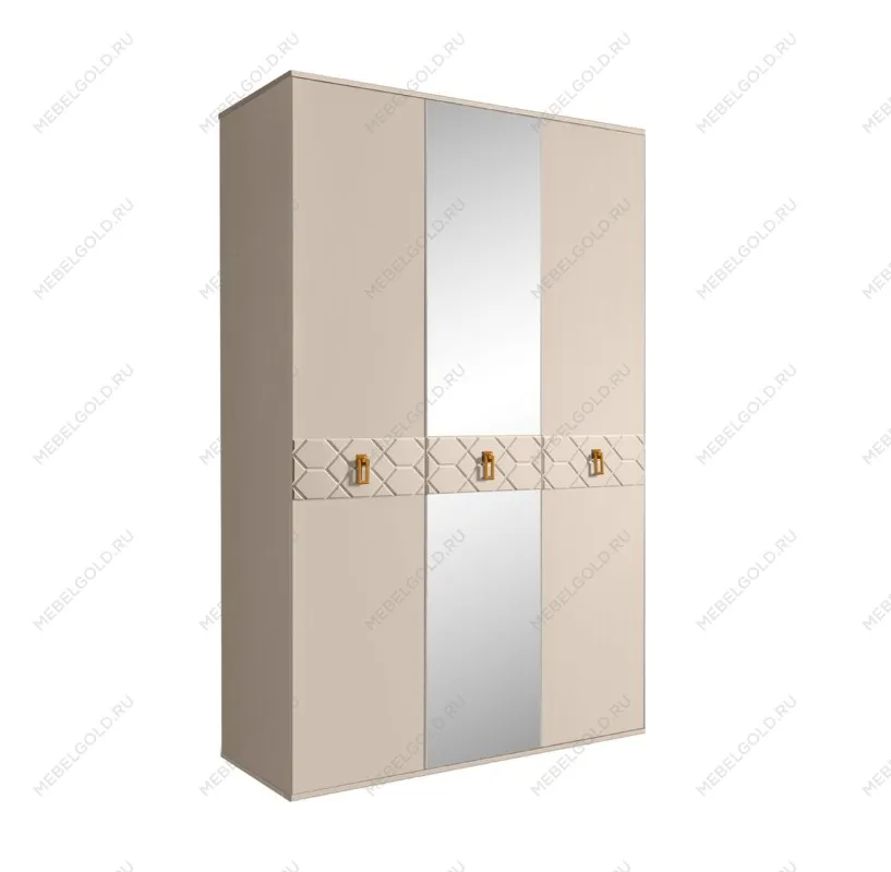 Шкаф 3-х дверный с зеркалом Bogemia Farfalle (Ваниль/Золото) БМШ1/3(Fa)