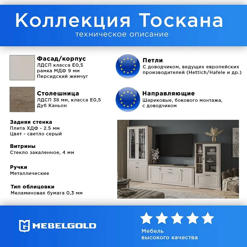 Шкаф с витриной Тоскана 1V1D3N | изображение 2