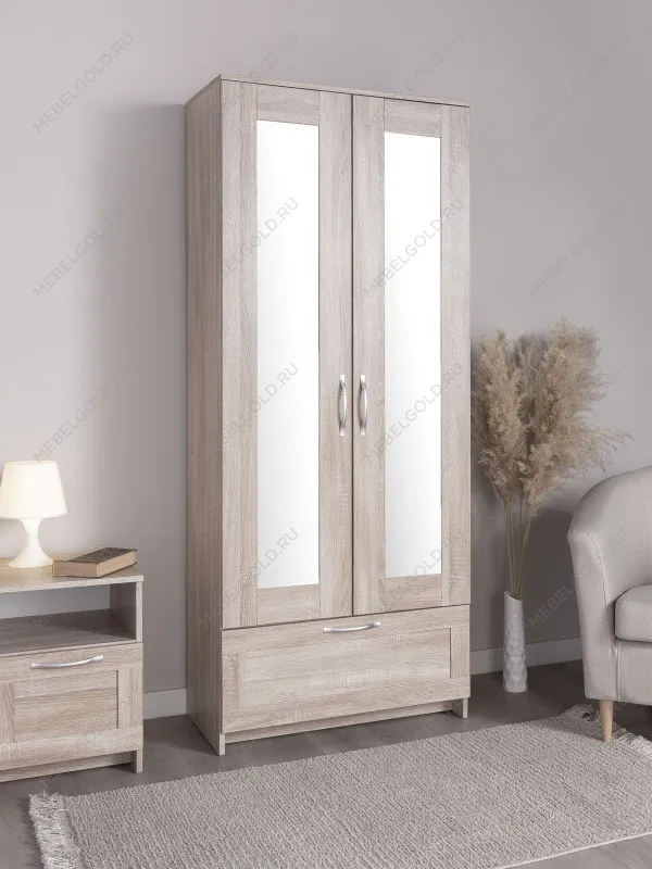 Шкаф Сириус, 2 двери и 1 ящик с зеркалом, 78х59х220 см, дуб сонома | изображение 3