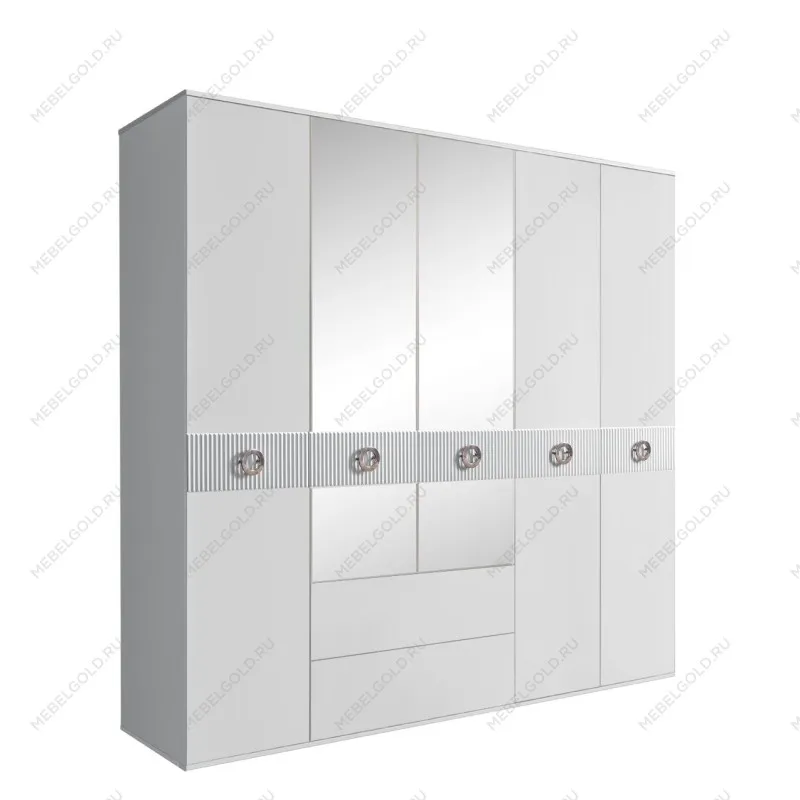 Шкаф 5-ти дверный с зеркалами, с ящиками, Bogemia Fillini (Белый/Хром) БМШ1/51(Fi)