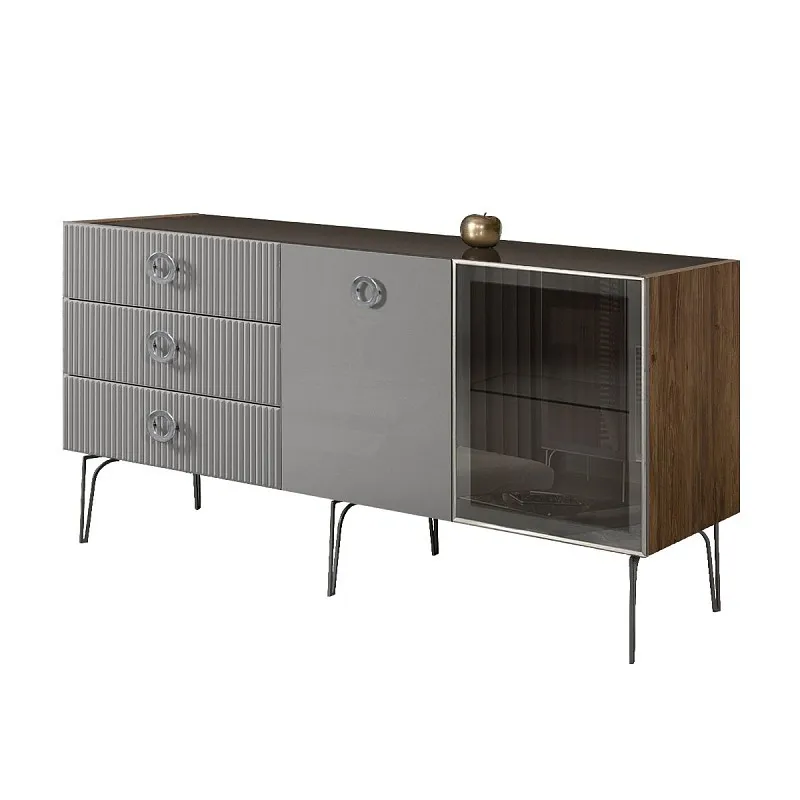 Комод 1.6м Bogemia Woodline Fi (Серый) (Lakobel/Хром) БМКМ-4[5][10]