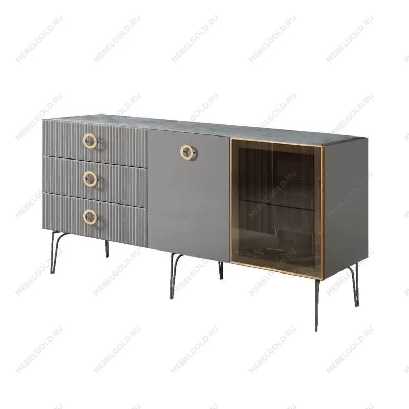Комод 1.6м Bogemia Fillini (Серый) (Novabuk/Золото) БМКМ-4(Fi)[5][10]