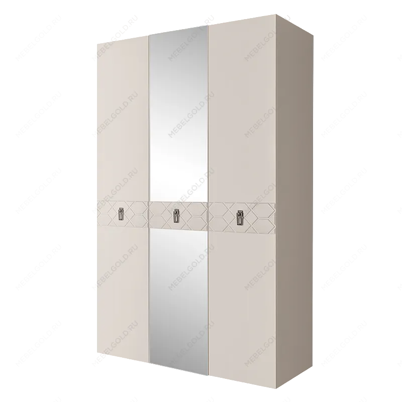 Шкаф 3-х дверный с зеркалом Bogemia Farfalle (Слоновая кость/Хром) БМШ1/3(Fa)