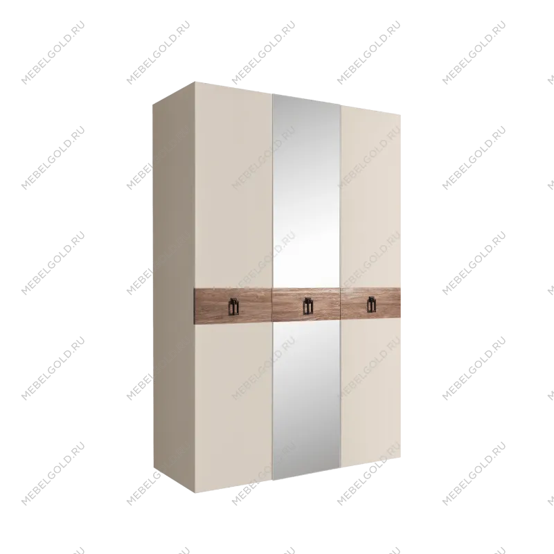 Шкаф 3-х дверный с зеркалом Bogemia Wood Fa (Слоновая кость/Черный) БМШ1/3(Wo)