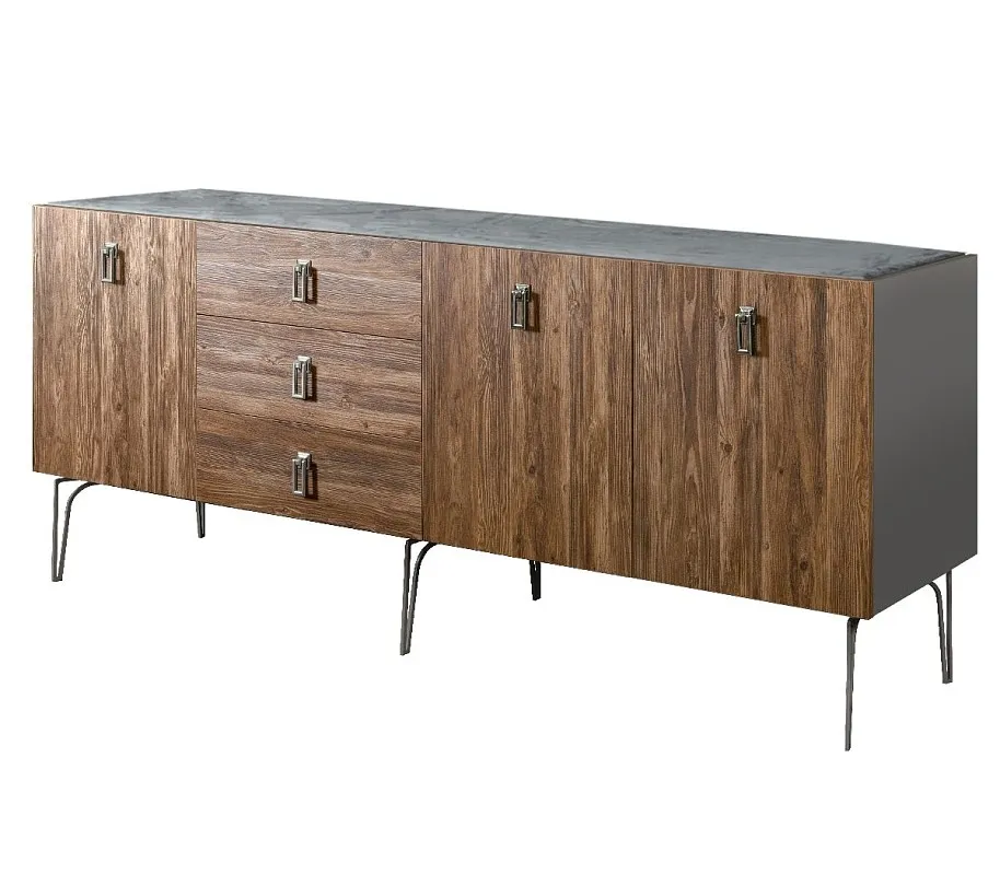Комод 2.1м Bogemia Wood Fa (Серый) (Novabuk/Хром) БМКМ-5(Wo)