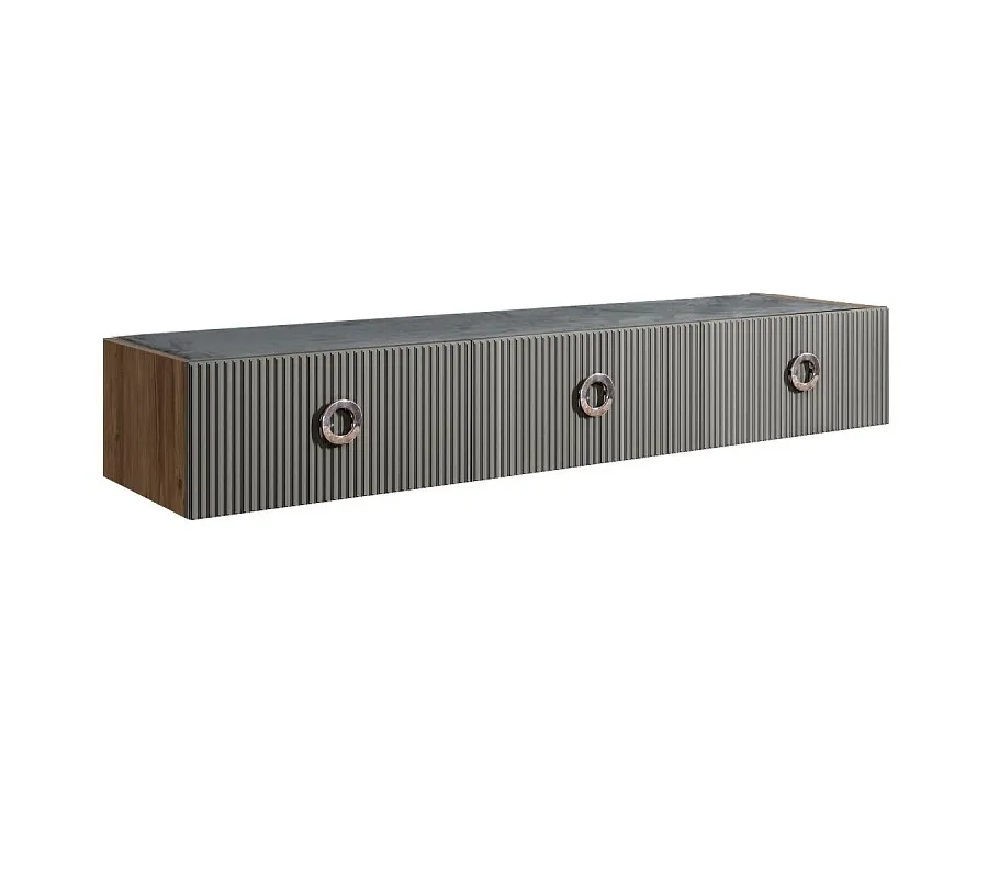Тумба телевизионная 1.6м Bogemia Woodline Fly Fi (Серый) (Novabuk/Хром) БМТ-1