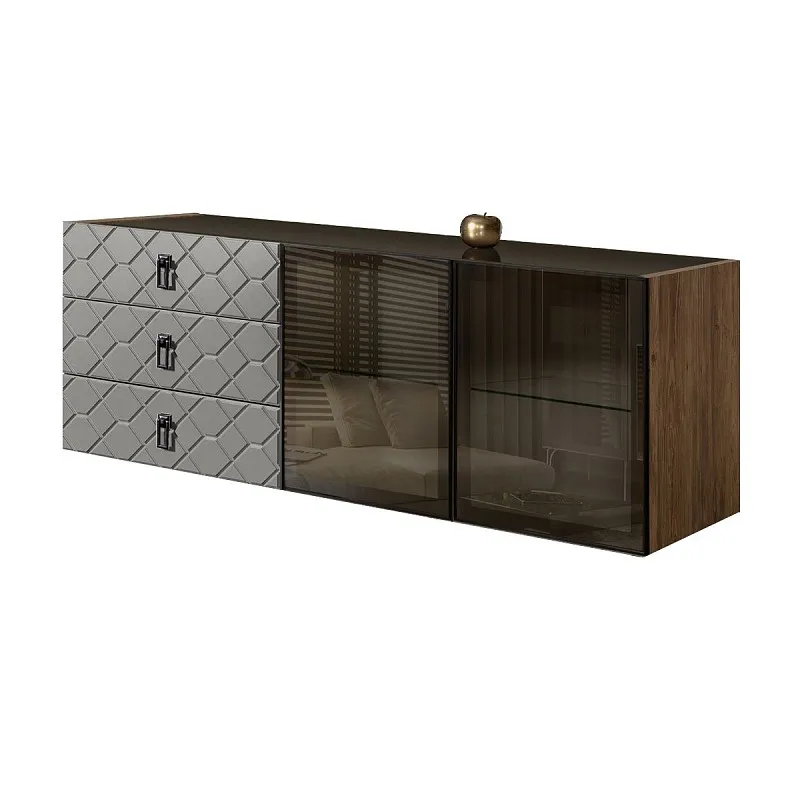 Комод 1.6м Bogemia Woodline Fly Fa (Серый) (Lakobel/Черный) БМКМ-4[5]