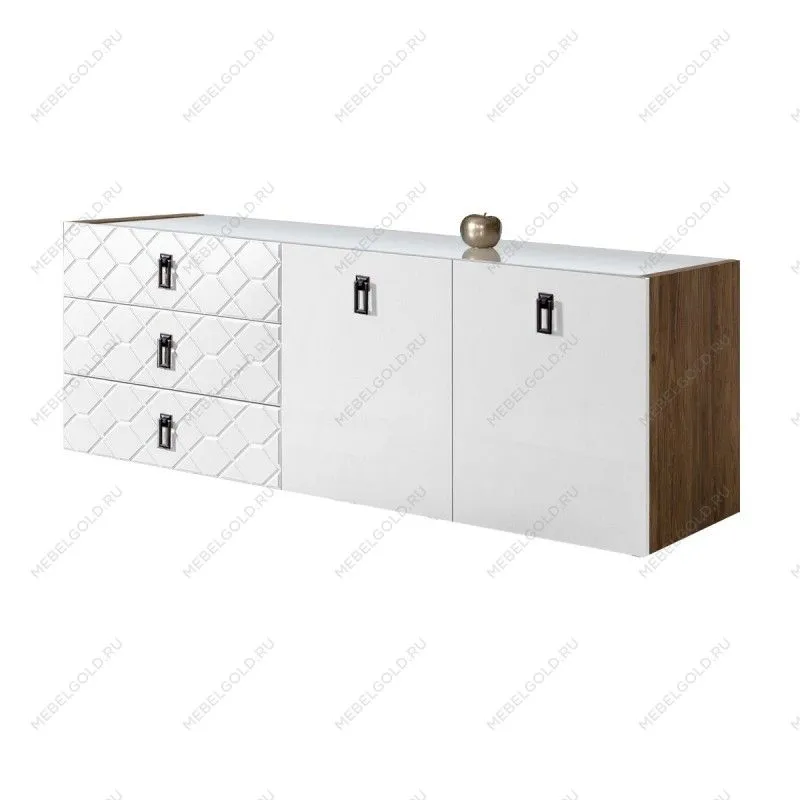 Комод 1.6м Bogemia Woodline Fly Fa (Белый) (Lakobel/Черный) БМКМ-4