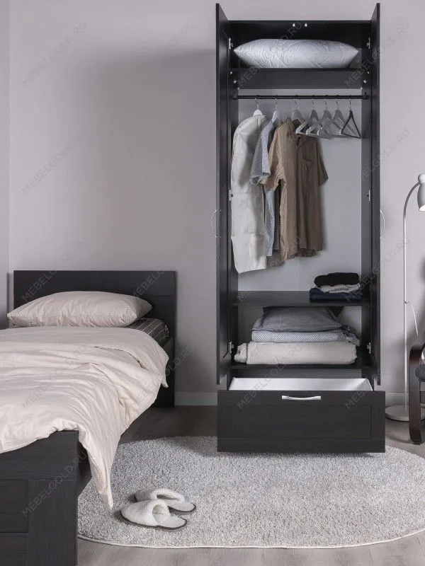 Шкаф Сириус, 2 двери и 1 ящик с зеркалом, 78х59х220 см, черно-коричневый, дуб венге | изображение 1