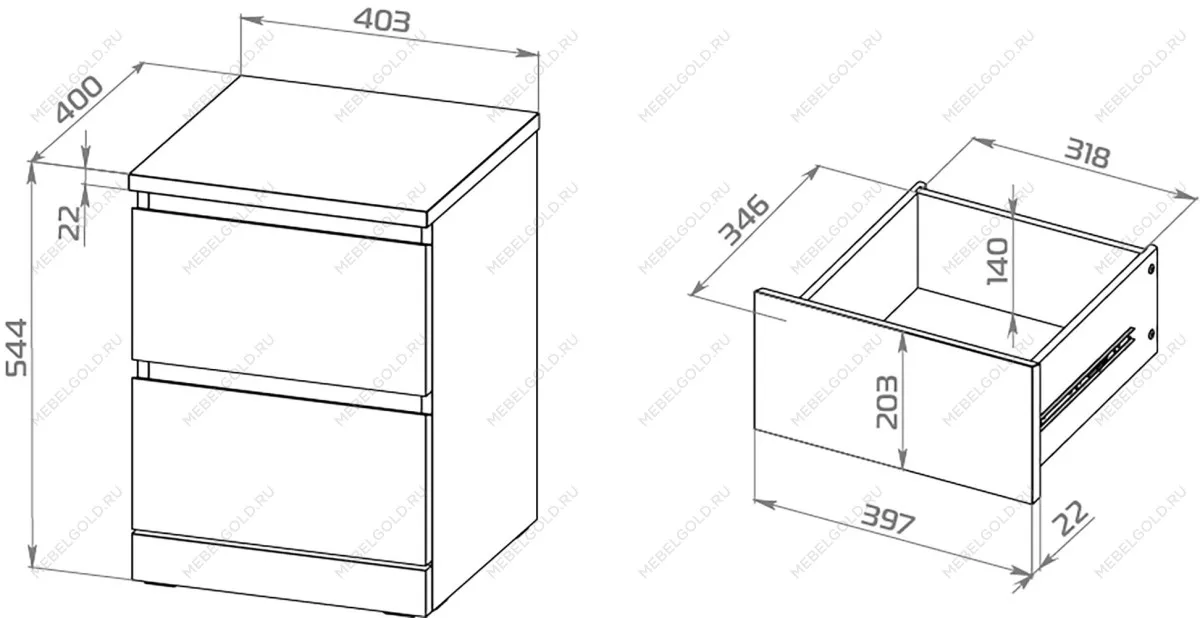 Тумба прикроватная Варма, 2 ящика, 40х55х40 см, эмаль белая | изображение 6