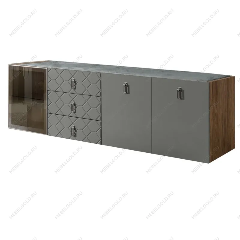 Комод 2.1м Bogemia Woodline Fly Fa (Серый) (Novabuk/Хром) БМКМ-5[4]