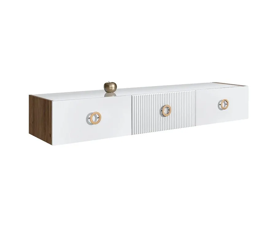 Тумба телевизионная 1.6м Bogemia Woodline Fly Fi (Белый) (Lakobel/Золото) БМТ-1[10]