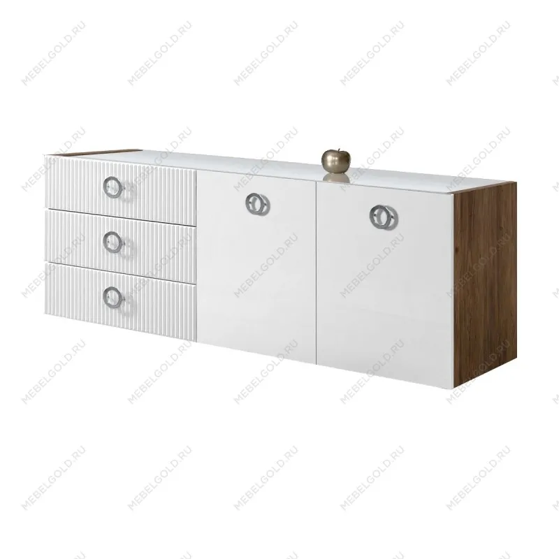 Комод 1.6м Bogemia Woodline Fly Fi (Белый) (Lakobel/Хром) БМКМ-4