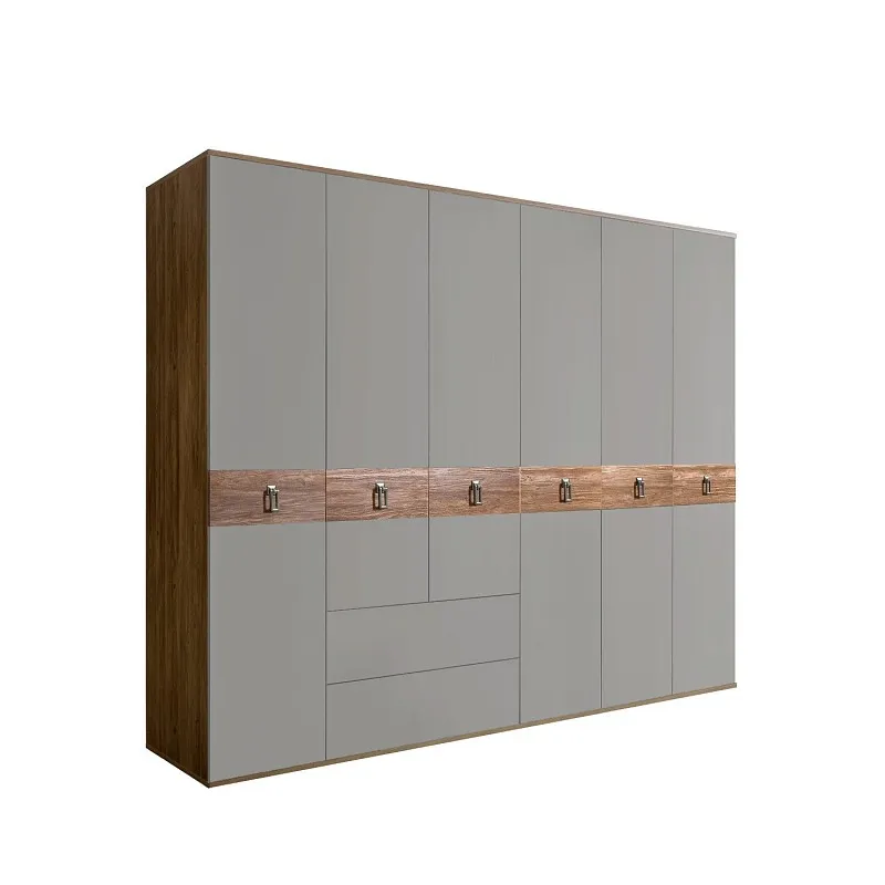 Шкаф 6-ти дверный с ящиками, Bogemia Woodline Wood Fa (Серый/Хром) БМШ2/61(Wo)