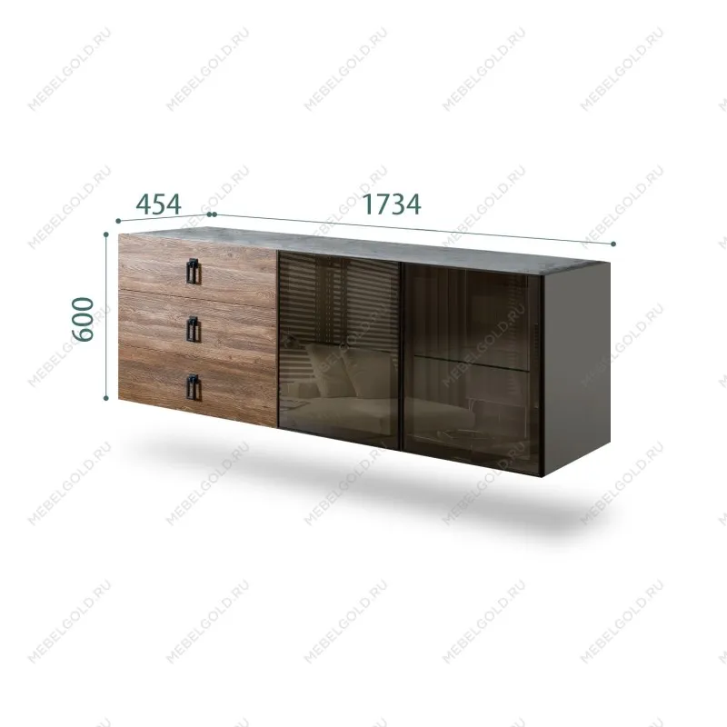 Комод 1.6м Bogemia Fly Wood Fa (Серый) (Novabuk/Черный) БМКМ-4[5]