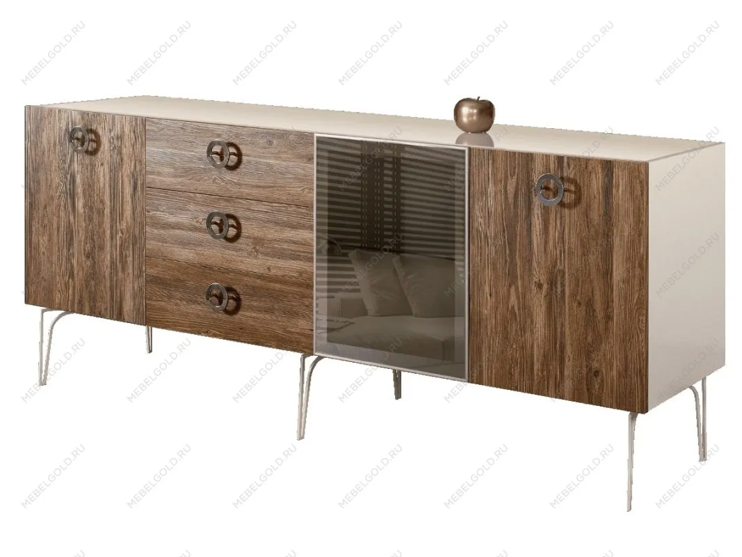 Комод 2.1м Bogemia Wood Fi (Слоновая кость) (Lakobel/Хром) БМКМ-5(Wo)[4]