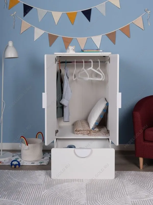 Шкаф распашной Пикси, с двумя дверьми, полкой и выдвижным ящиком 60х57х120, белый (робкий подснежник) | изображение 2