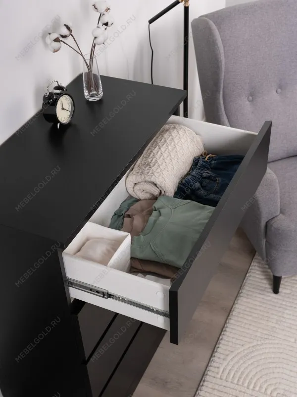 Комод Варма, 4 ящика, 80х100х40 см, шпон натурального дерева, ясень черный | изображение 2