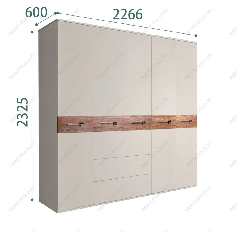 Шкаф 5-ти дверный с ящиками, Bogemia Wood Wo (Шелк/Хром) БМШ2/51(Wo)