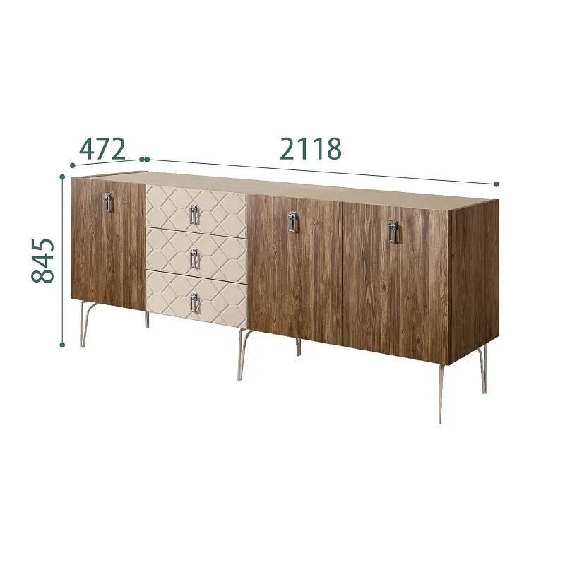 Комод 2.1м Bogemia Woodline Wood Fa (Ваниль) (Novabuk/Хром) БМКМ-5