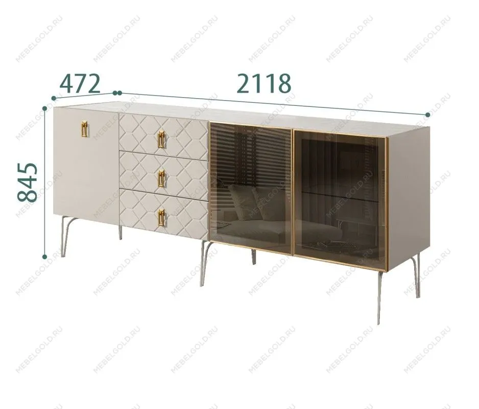 Комод 2.1м Bogemia Farfalle (Шелк) (Novabuk/Золото) БМКМ-5(Fa)[5][10]