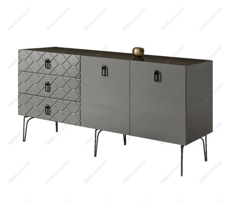 Комод 1.6м Bogemia Farfalle (Серый) (Lakobel/Черный) БМКМ-4(Fa)