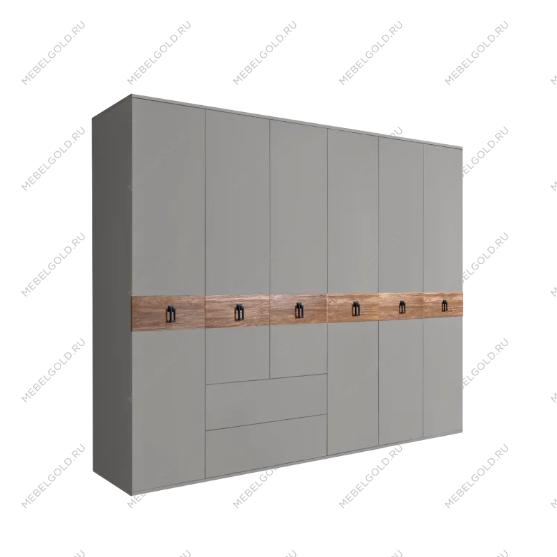 Шкаф 6-ти дверный с ящиками, Bogemia Wood Fa (Серый/Черный) БМШ2/61(Wo)